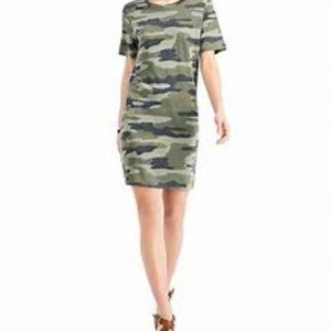 Lucky Brand Green Camo Print Short Sleeve Tee Shirt Dress Size S